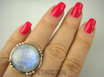 bpe6827 Orientalna Piękność Pierścień Niebiesko Chabrowy KAMIEŃ KSIĘŻYCOWY r.17 Srebro 925 #