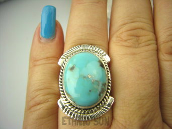 bpe8530 Niezwykły OKAZ Piękny Pierścień Pierścionek naturalny Błękitny TURKUS ARIZONA Turkusy r.17 egzotyczne Srebro 925 #