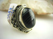 bpe2899 Niezwykły Pierścień AGAT BRAZYLIJSKI czarny z białymi pasmami w orientalnej oprawie r.15 Srebro 925 # - 9