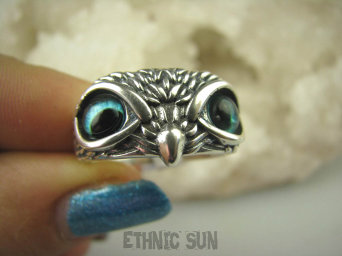 bpe6565 Obrączka Mądrości OCZY SOWY Pierścień Sowa JAK ŻYWA Emalia Jubilerska r.18/ r.19 SREBRO 925