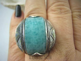 bpe5536 FENOMENALNY OKAZ Marokański Pierścień Amazonit - pomaga radzić sobie ze strachem i zmartwieniami r.23 Maroko Srebro 925 #