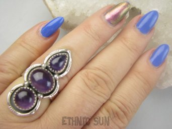 bpe7974 Orientalna Piękność Długi 3.8 cm cudownie zdobiony Pierścień Pierścionek Fioletowy Ametyst Ametysty r.17 Srebro 925 #