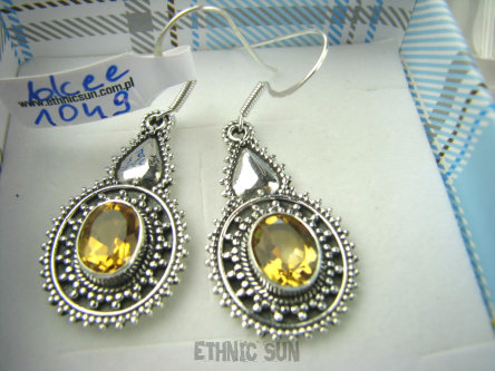 bkee1049 BOSSKO PIĘKNE KUNSZTOWNE !!!!  Lekkie Długie Kolczyki z Cytrynami CYTRYN - kamień antycukrzycowy Srebro 925
