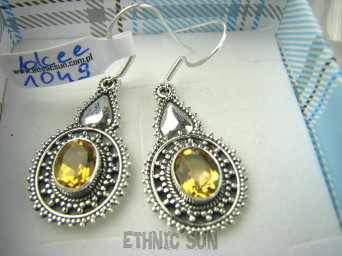 bkee1049 BOSSKO PIĘKNE KUNSZTOWNE !!!!  Lekkie Długie Kolczyki z Cytrynami CYTRYN - kamień antycukrzycowy Srebro 925