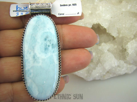 bwe3387 ZJAWISKOWY WISIOR Gigant DŁUGI 6.5 cm !!!! Duży 26 gramów !!! Naturalny rzadki kamień LARIMAR kamień ANIELSKI czakra gardła SREBRO 925 #