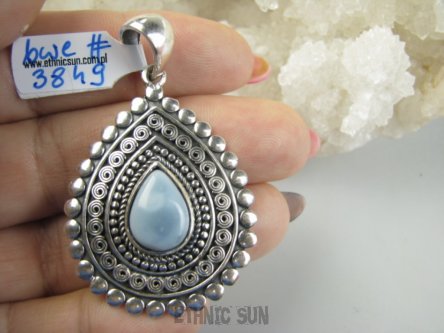 bwe3849 Orientalny 2w1 Niezwykły DWUSTRONNY WISIOR 17 g !!! Naturalny AGAT BLUE LACE I CZARNY ONYKS Cudo z każdej strony Srebro 925 #