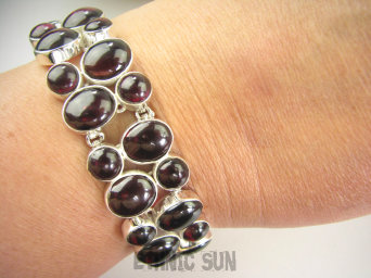 bb3880 Piękna 2 rzędowa DUŻA 41 gramów Bransoleta 28 sztuk naturalnych GRANATÓW GRANATY Srebro 925 z Granatami #