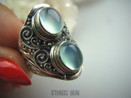 bpe5088 Mały rozmiar ! Egzotyczny Pierścień Błękitno - Niebieski CHALCEDON (TARCZYCA) czakra gardła  r.12 Srebro 925 #