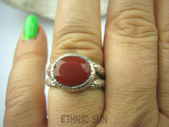 bpee3296 Cudowny Klejnot Pierścień Szlifowany Czerwony Onyks - regeneruje SERCE, EGZEMY, PAMIĘĆ r.19 Srebro 925 #