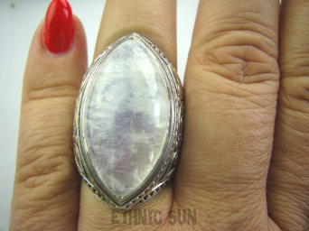 bpe4879 NIEZWYKŁY LODOWY OKAZ !!! DUŻY Masywny 22 gramy !! Pierścień KAMIEŃ KSIĘŻYCOWY r.21/r.22 Srebro 925 #