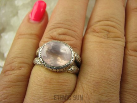 bpee3433 CUDOWNY KLEJNOT Piękny Pierścień Kwarc Różowy r.17 podwójna obrączka Srebro 925