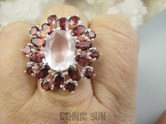 bpee4511 OLŚNIEWAJĄCO PIĘKNY woow cud !!! Luksusowy Pierścień Pierścionek GRANATY Kwarc Różwy r.20/ r..21 Srebro 925 #