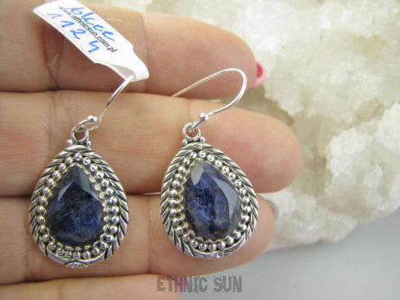 bkee1124 Piękne Egzotyczne Kolczyki Szafir Indyjski - WIERNOŚĆ związkach , Stres, choroby oczu ciśnienie Szafiry Srebro 925