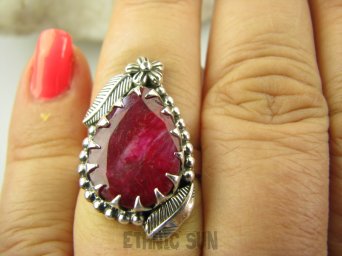 bpee4214 Czarodziejsko Piękny CUDOWNY Pierścień Pierścionek Rubin Indyjski w orientalnej oprawie Rubiny r.15 Srebro 925 #