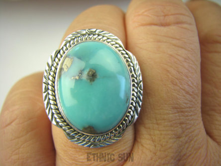 bpe8475 Niezwykły OKAZ Pierścień naturalny TURKUS ARIZONA Turkusy r.17 egzotyczne Srebro 925 #