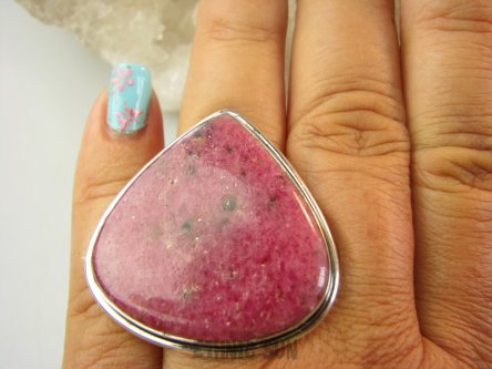 bpe9242 MALINOWA PIĘKNOŚĆ DUŻY OKAZ 25G !!! Regulowany Pierścień Pierścionek RODONIT - Niepokój, stres, bóle głowy, skurcze r.18, r.19, r.20, r.21 Srebro 925 #