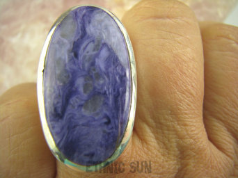 bpe4557 Front Aż 3.6 cm 14 gramów Duży Pierścień Drogocenny Rzadki CZAROIT z Syberii Kamień Jasnowidzów r.17 Srebro 925 #