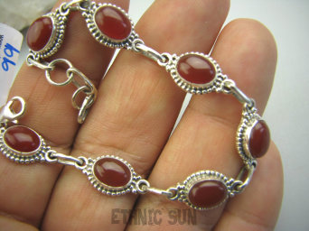 bb1875 Biżuteria Egzotyczna - Ruda Ślicznotka ! Delikatna Bransoleta KARNEOL (7 sztuk) - kamień odwagi, orientalne Srebro 925