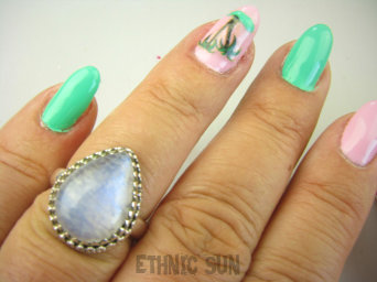 bpe8917 błękitne cacko Delikatny Regulowany Pierścień Pierścionek Wielobarwny KAMIEŃ KSIĘŻYCOWY r.14, r.15, r.16, r.17 Srebro 925 #