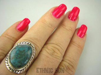 bpe6833 Turkusowa EGZOTYKA !!! Delikatny Pierścień naturalny TURKUS - opiekun ciała i duszy r.19/r.20 Srebro 925 #