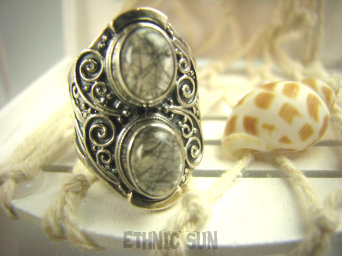 bpe6894 Egzotyczny Pierścień Kwarc SAGENITOWY z czarnym Rutylem r.12 Mały Rozmiar Srebro 925 #