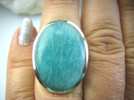bpe5985 LAZUROWA AMAZONKA !!!Klasyczny Pierścień zielony Amazonit - Kamień Marzeń i realizacji r.13/ r.14 lśniące Srebro 925 #