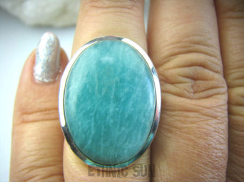 bpe5985 LAZUROWA AMAZONKA !!!Klasyczny Pierścień zielony Amazonit - Kamień Marzeń i realizacji r.13/ r.14 lśniące Srebro 925 #