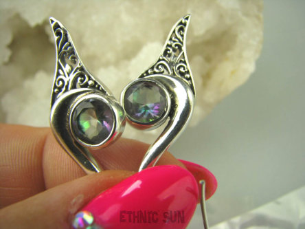 bkee902 Biżuteria Orientalna !! Delikatne Lekkie Długie Ażurowe Kolczyki tęczowy MYSTIC TOPAZ Srebro 925