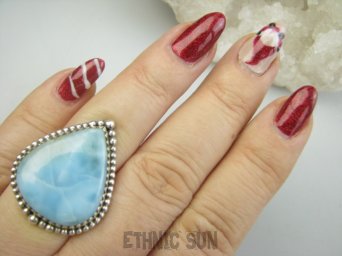 bpe9529 Anielski Pierścień Pierścionek Rzadki Niebieski Larimar (kamień Anielski ) - stawy, serce lęki, otwiera czakrę gardła r.15 Srebro 925 #