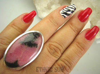 bpe8000 Duży BOSSKI 4 cm OKAZ 21G !!! Klasyczny Długi Pierścień RODONIT - Niepokój, stres, bóle głowy, skurcze r.19 Srebro 925 #