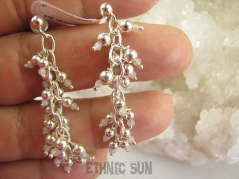 bkee979 Nadzwyczajne Lekkie, długie 5cm Lśniące Kolczyki na sztyft kuleczki Kamień Księżycowy Srebro 925