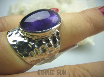bpe5376 Niezwykły OKAZ Masywny szeroki Pierścień naturalny AMETYST - kamień mądrości r.14/ r.15 zdobiona obrączka Srebro 925 #