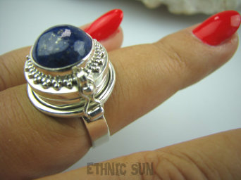 bpe5027 Biżuteria Orientalna !!! Sekretnik Otwierany Pierścień zdjęcia lub marzenia oraz truciznę LAPIS LAZULI r.16 Srebro 925 #