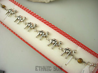bb3615 Biżuteria Orientalna 19G, Max dł.22.5 cm Bransoleta Bransoletka KARAWANA 6 WIELBŁĄDÓW - SYMBOL BOGACTWA WYTRWAŁOŚCI I WYTRZYMAŁOŚCI, Tygrysie Oko SREBRO 925 #