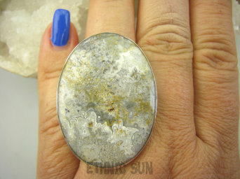 bpe7207 Tak piękna tafla Srebrzysto-złoto biały KLASYKA PIĘKNA Duży Regulowany Pierścień kojący JASPIS KRAJOBRAZOWY r.17, r.18, r.19, r.20, r.21, r.22, r.23 Srebro 925 #