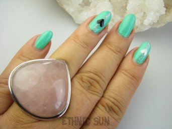 bpe9277 DUŻY OKAZ aż 28G !!! Regulowany Pierścień Pierścionek KWARC Różowy Kamień mocnego SERCA r.17, r.18, r.19, r.20, r.21 Srebro 925 #