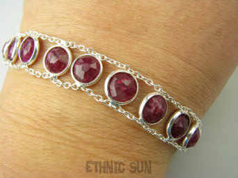 bb3643 Malinowa Rozkosz !!! Delikatna Dwustronna Bransoleta Bransoletka RUBIN INDYJSKI 11 sztuk RUBINY Srebro 925