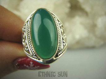 bpe6690 Ażurowy Delikatny Pierścień Zielony ONYKS - regeneruje SERCE, EGZEMY, PAMIĘĆ r.14/ r.15 Srebro 925