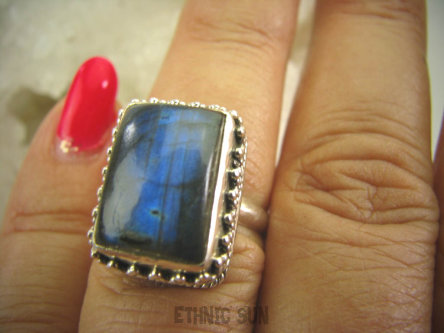 bpe6154 Biżuteria Orientalna !!! Przepiękny Delikatny Pierścień Niebieski Labradoryt Spektrolit - kamień Zorzy Polarnej r.13 Srebro 925 #