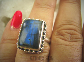 bpe6154 Biżuteria Orientalna !!! Przepiękny Delikatny Pierścień Niebieski Labradoryt Spektrolit - kamień Zorzy Polarnej r.13 Srebro 925 #
