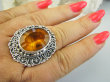 bpee4599 OBŁĘDNY UNIKAT CACKO 1 jedyny Duży Masywny Pierścień Pierścionek z pomarańczowym Mystic Topaz w szerokiej zdobionej oprawie  r.22 SREBRO 925 # - 8