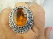 bpee4599 OBŁĘDNY UNIKAT CACKO 1 jedyny Duży Masywny Pierścień Pierścionek z pomarańczowym Mystic Topaz w szerokiej zdobionej oprawie  r.22 SREBRO 925 # - 9
