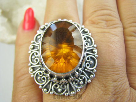 bpee4599 OBŁĘDNY UNIKAT CACKO 1 jedyny Duży Masywny Pierścień Pierścionek z pomarańczowym Mystic Topaz w szerokiej zdobionej oprawie  r.22 SREBRO 925 #