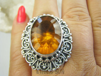 bpee4599 OBŁĘDNY UNIKAT CACKO 1 jedyny Duży Masywny Pierścień Pierścionek z pomarańczowym Mystic Topaz w szerokiej zdobionej oprawie  r.22 SREBRO 925 #