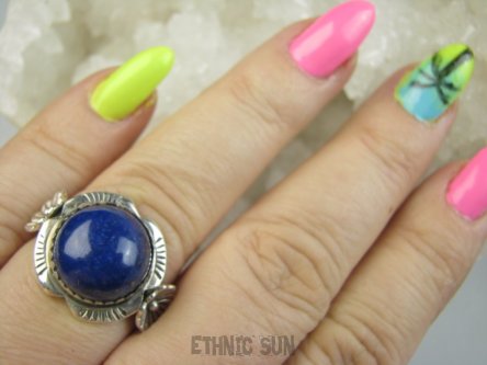 bpe9525 Egzotyczna Piękność !!! Piękny Pierścień Pierścionek królewski Lapis Lazuli - strażnik prawdy i mądrości r.19/r.20 Srebro 925 #