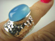 bpe6843 BŁĘKITNY ARTYSTA !!! Orientalny DUŻY Masywny Pierścień Błękitny Chalcedon r.13 mały rozmiar szeroka obrączka Srebro 925 # - 5