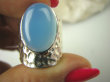 bpe6843 BŁĘKITNY ARTYSTA !!! Orientalny DUŻY Masywny Pierścień Błękitny Chalcedon r.13 mały rozmiar szeroka obrączka Srebro 925 # - 7