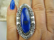 bpe9672 HRABIA BAŚNIOWY KLEJNOT - Piękny Długi 4.7 cm 18g Pierścień Pierścionek Lapis Lazuli straznik prawdy i mądrości r.18 Srebro 925 # - 2