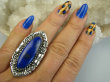 bpe9672 HRABIA BAŚNIOWY KLEJNOT - Piękny Długi 4.7 cm 18g Pierścień Pierścionek Lapis Lazuli straznik prawdy i mądrości r.18 Srebro 925 # - 7