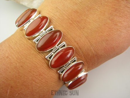 bb3891 Czerwony rudzielec przepiękna Duża 39g !! Bransoleta Bransoletka 9 sztuk kamieni czerwony ONYKS - kamień zadaniowy lśniące Srebro 925 #